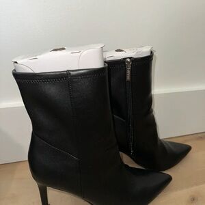 Pointed-Toe Black Mid-Calf Stiletto Boots